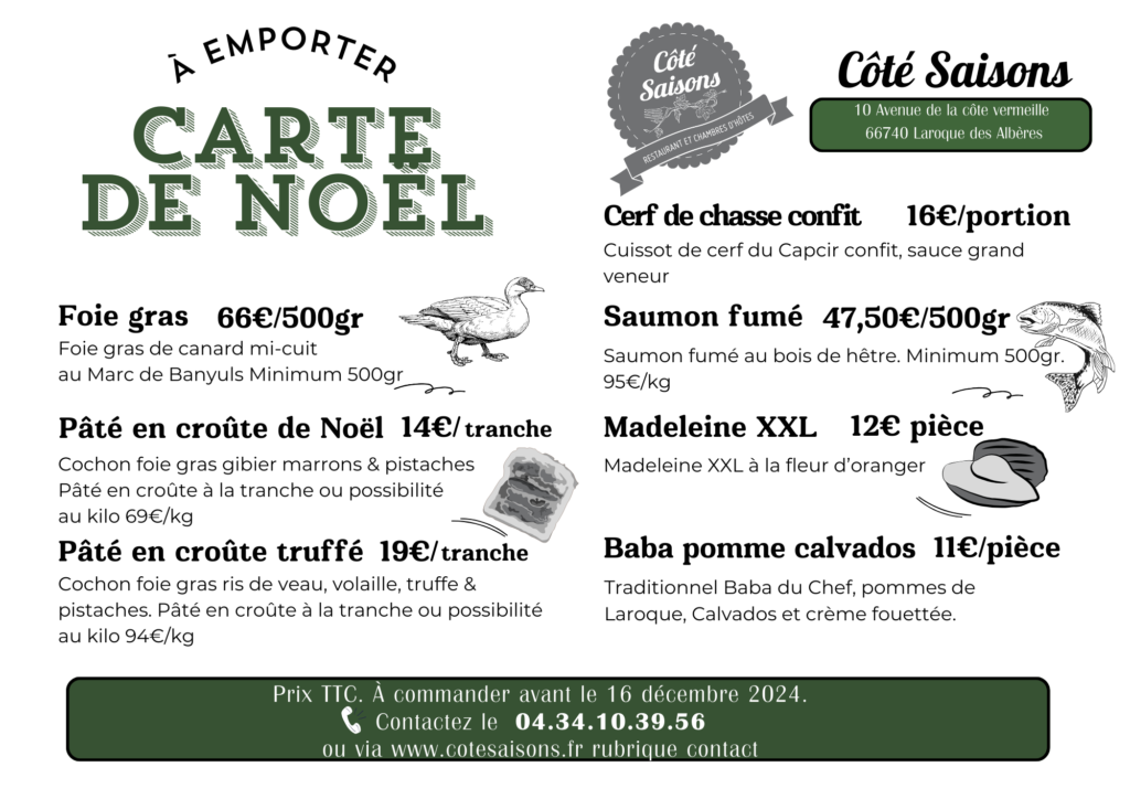 carte noel emporter côte saisons french cuisine